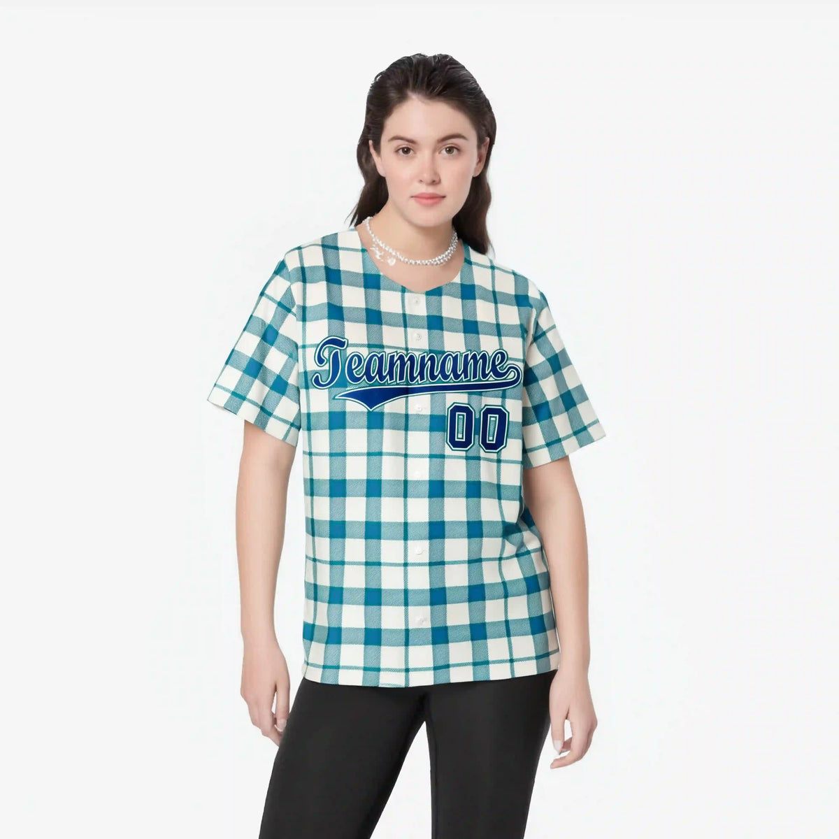 Custom White Light Blue Personalized Plaid Design Authentic Baseball Jersey