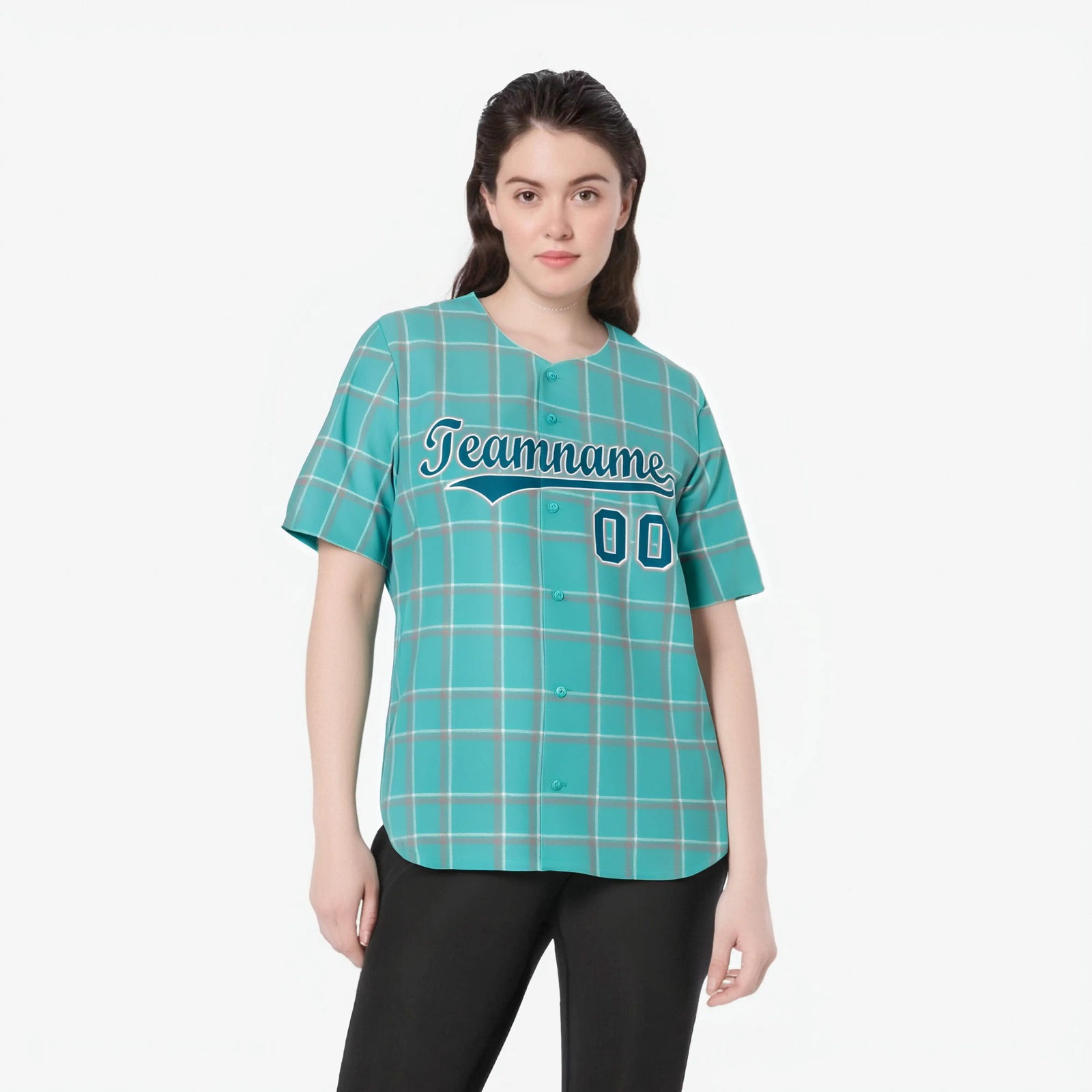 Custom Aqua Gray Personalized Plaid Design Authentic Baseball Jersey