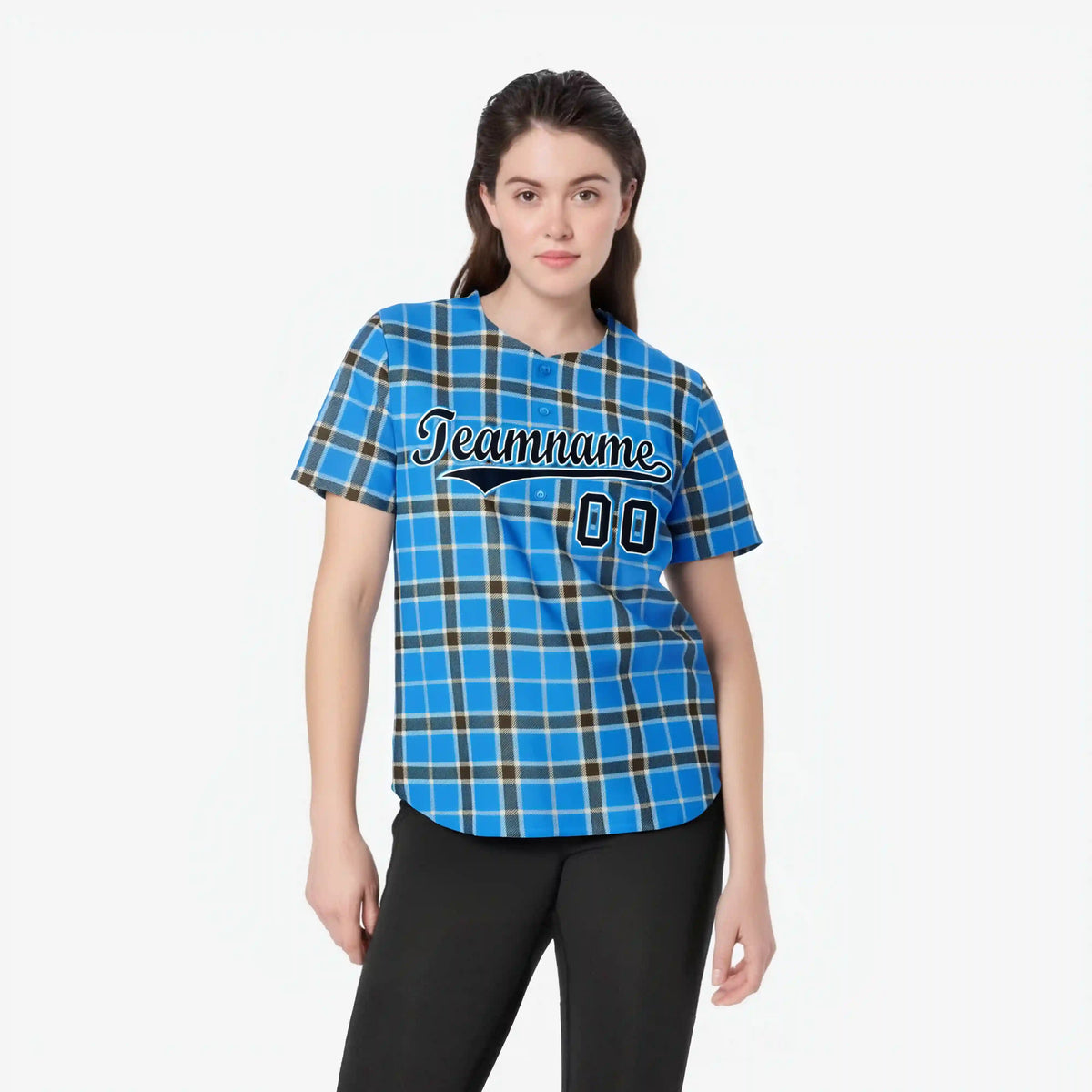 Custom Powder Blue Navy Personalized Plaid Design Authentic Baseball Jersey