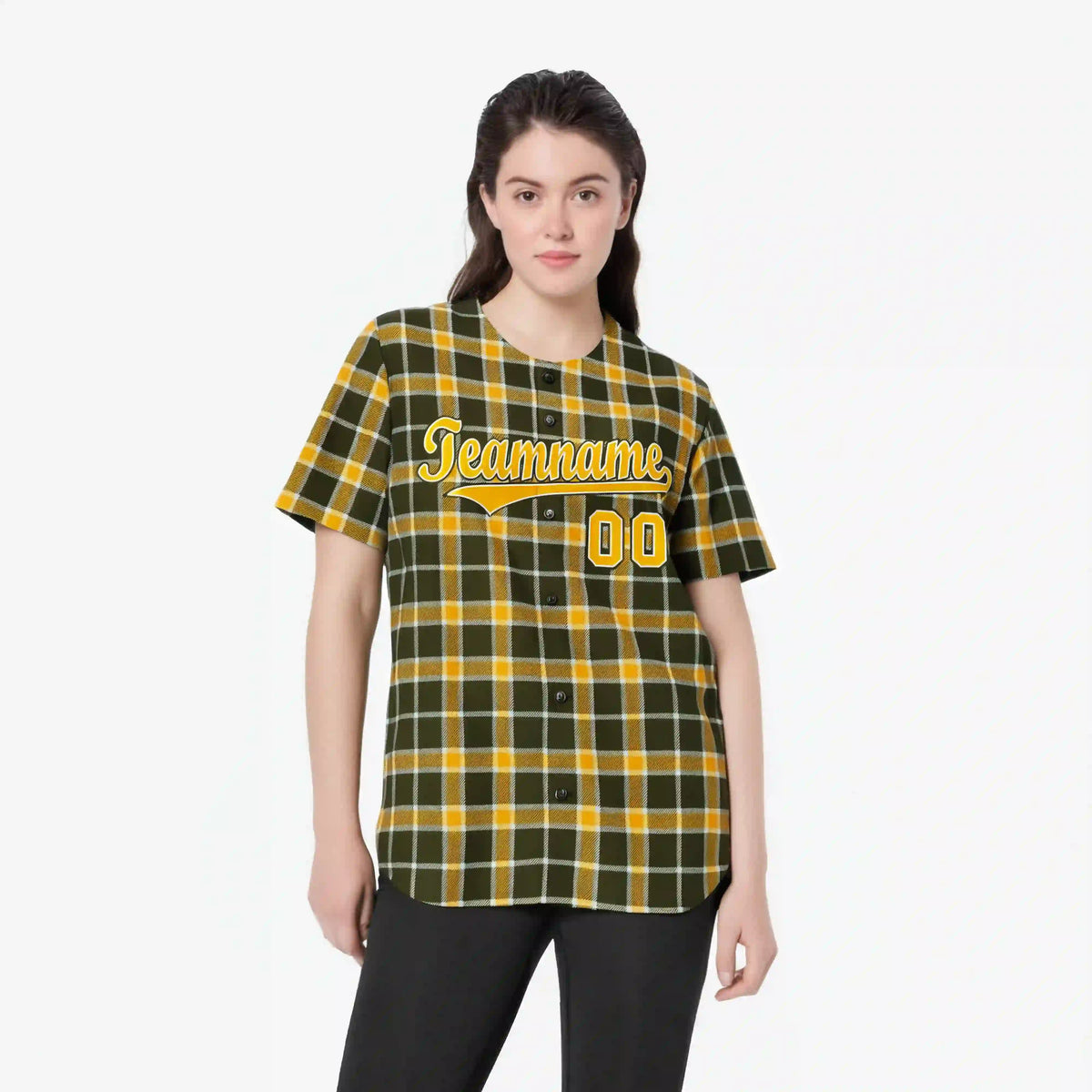 Custom Yellow Dark Gray Personalized Plaid Design Authentic Baseball Jersey