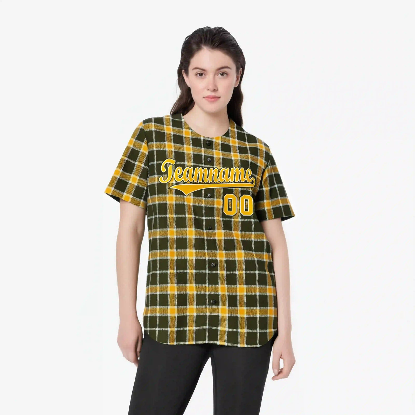 Custom Yellow Dark Gray Personalized Plaid Design Authentic Baseball Jersey