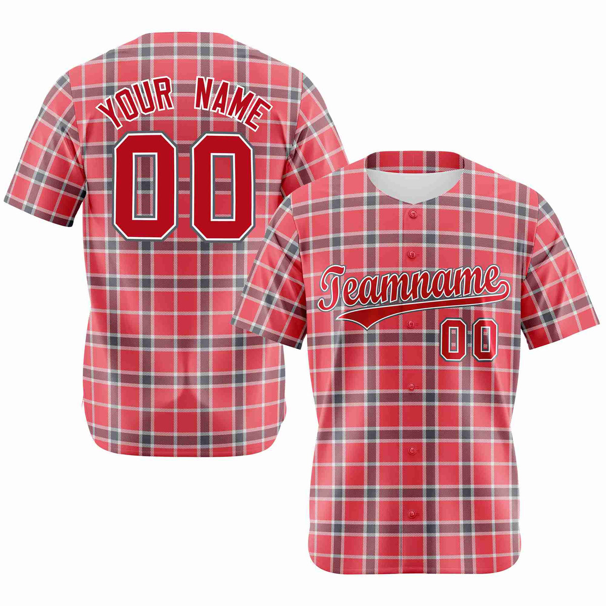Custom Light Red Crimson Personalized Plaid Design Authentic Baseball Jersey