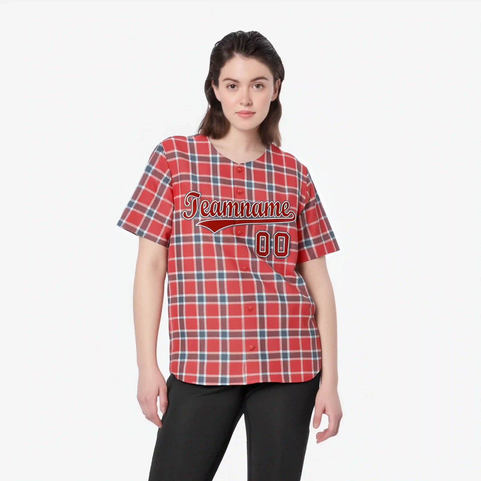 Custom Light Red Crimson Personalized Plaid Design Authentic Baseball Jersey