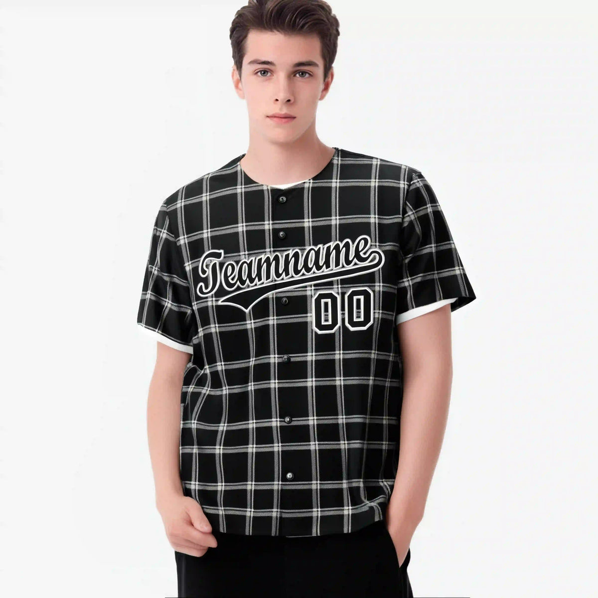 Custom Black Gray Personalized Plaid Design Authentic Baseball Jersey