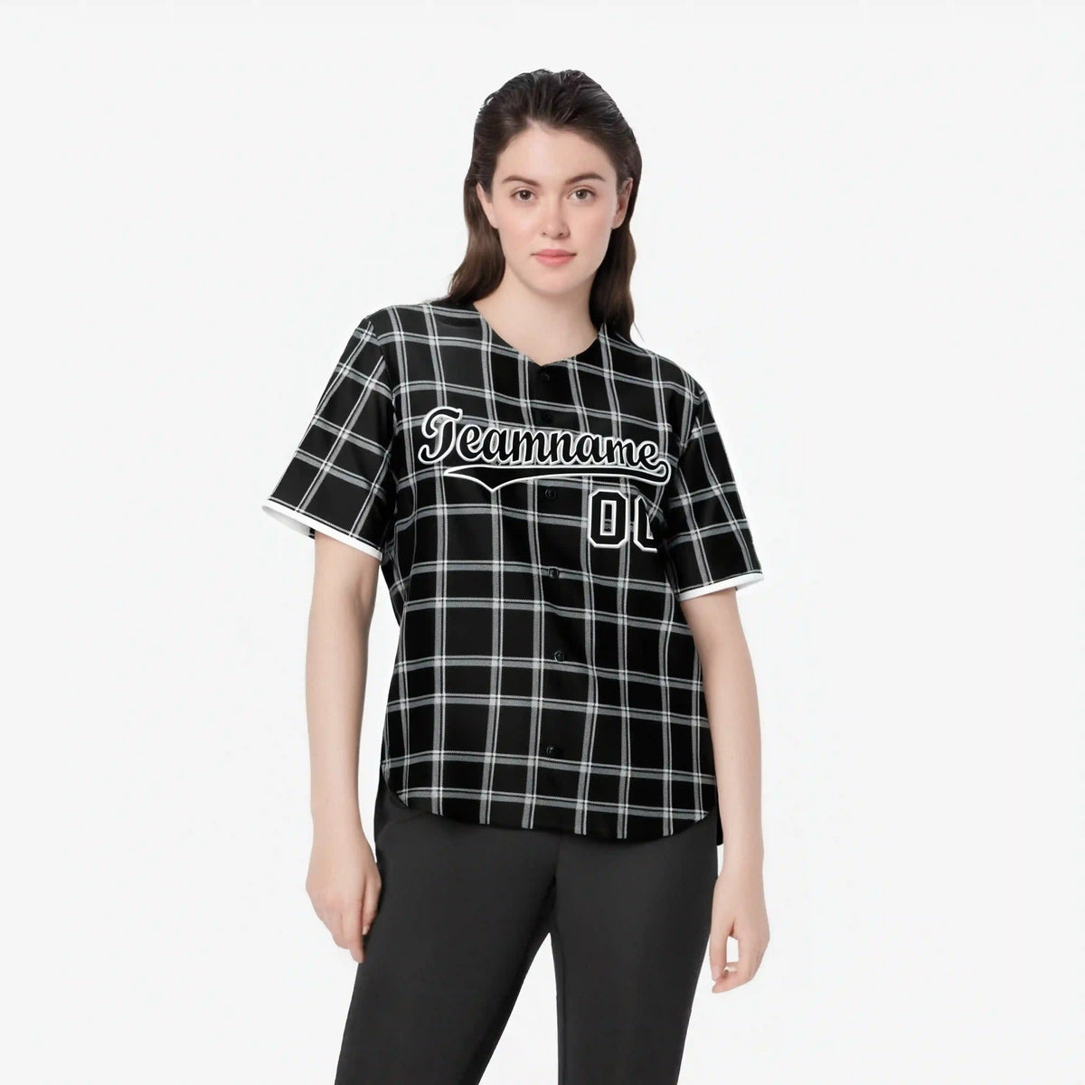 Custom Black Gray Personalized Plaid Design Authentic Baseball Jersey