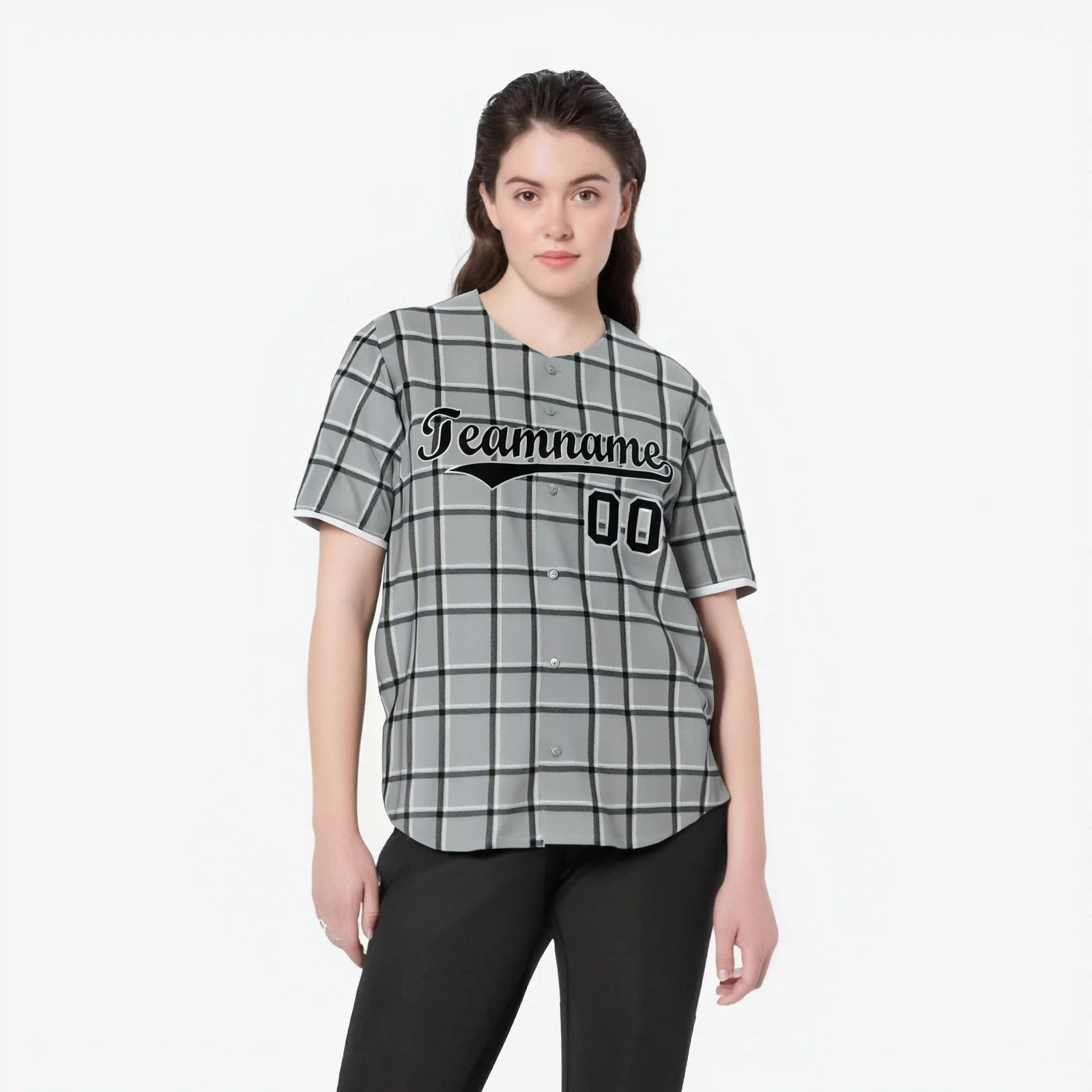 Custom Gray Black Personalized Plaid Design Authentic Baseball Jersey
