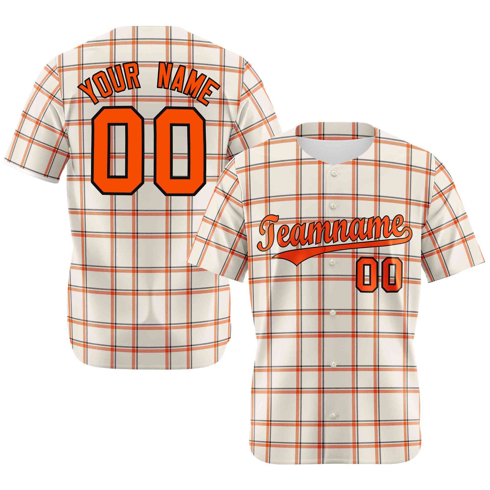 Custom White Orange Personalized Plaid Design Authentic Baseball Jersey