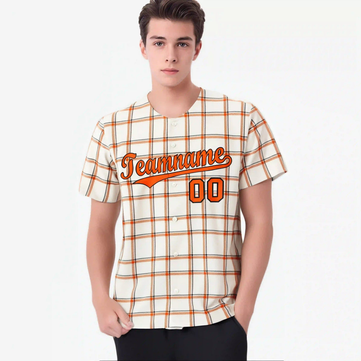 Custom White Orange Personalized Plaid Design Authentic Baseball Jersey