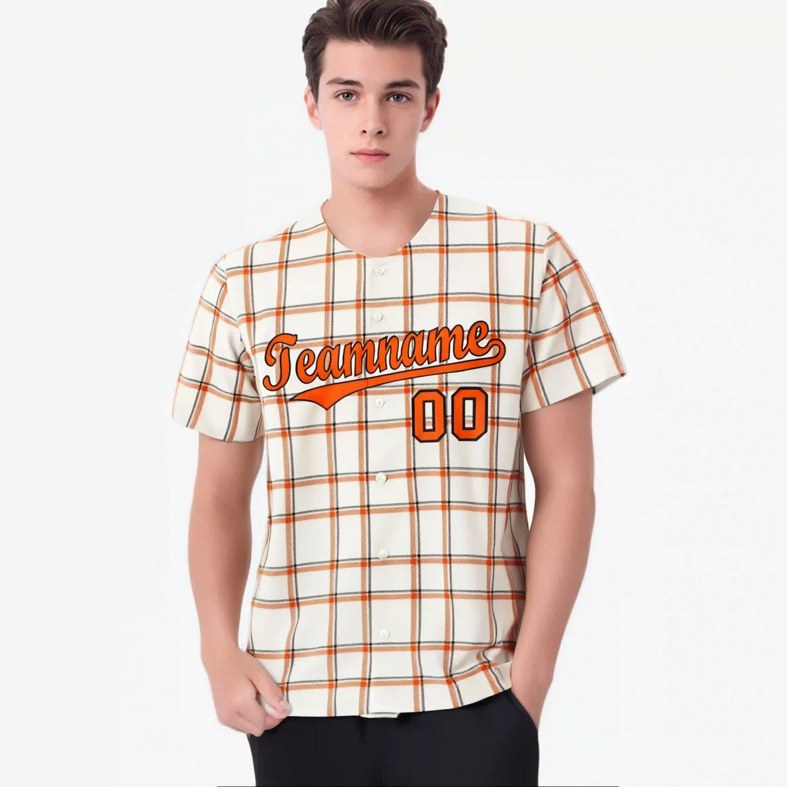 Custom White Orange Personalized Plaid Design Authentic Baseball Jersey