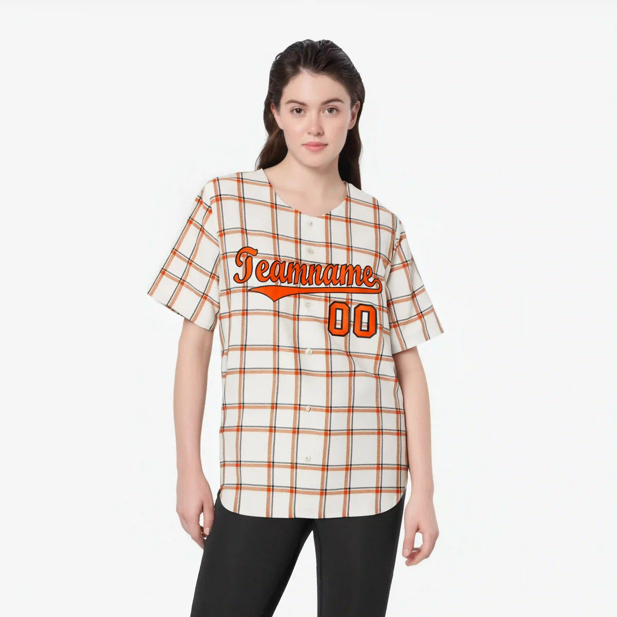 Custom White Orange Personalized Plaid Design Authentic Baseball Jersey
