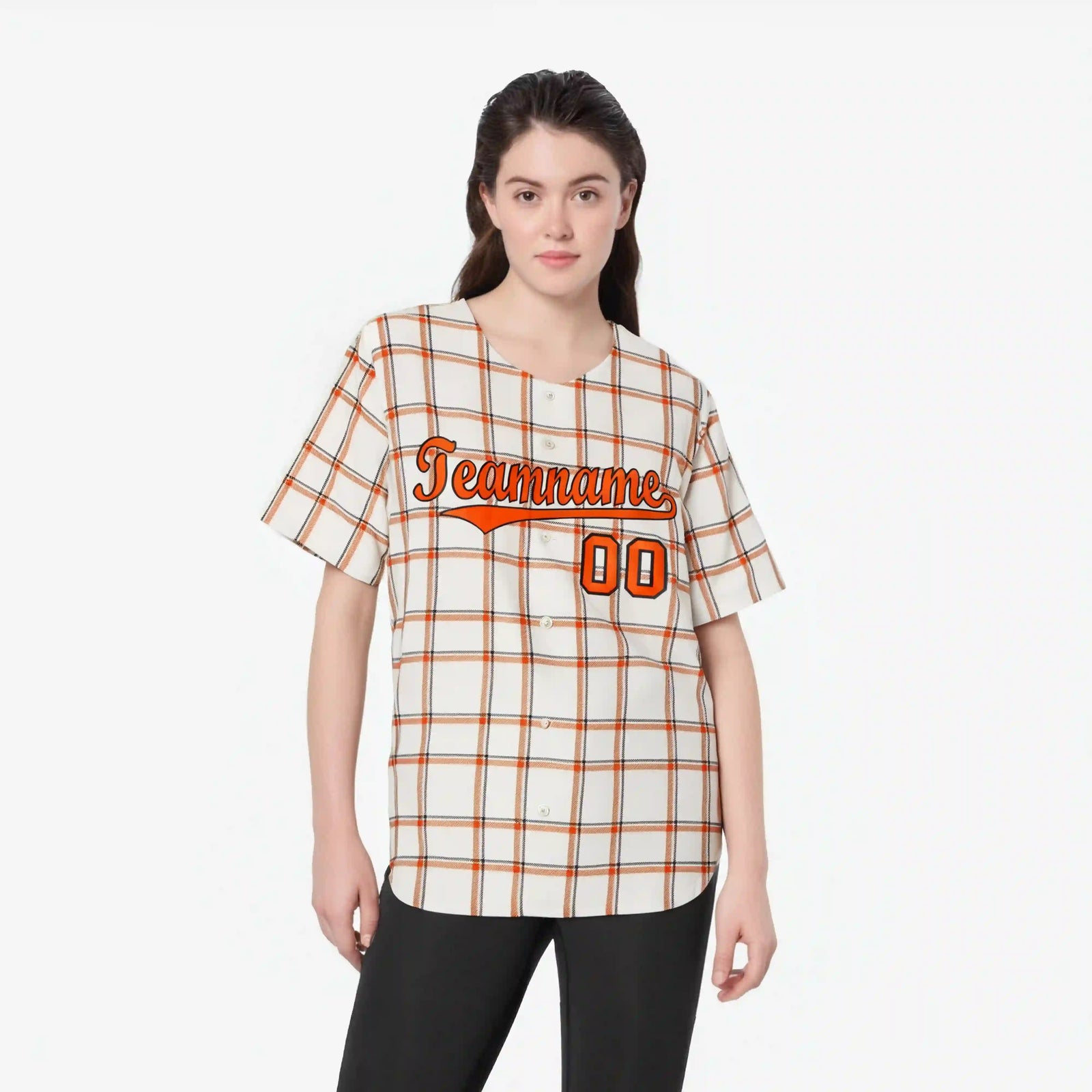 Custom White Orange Personalized Plaid Design Authentic Baseball Jersey