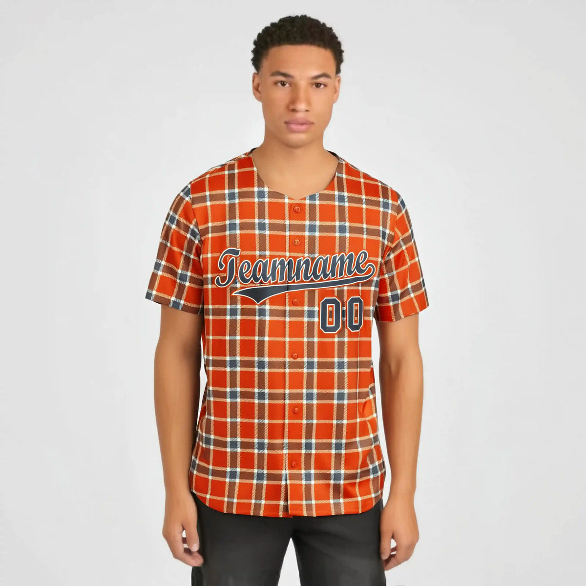 Custom Orange Brown Personalized Plaid Design Authentic Baseball Jersey