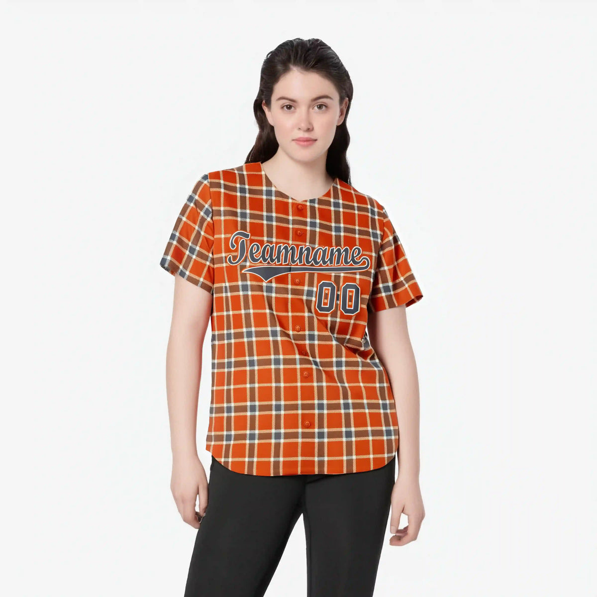 Custom Orange Brown Personalized Plaid Design Authentic Baseball Jersey