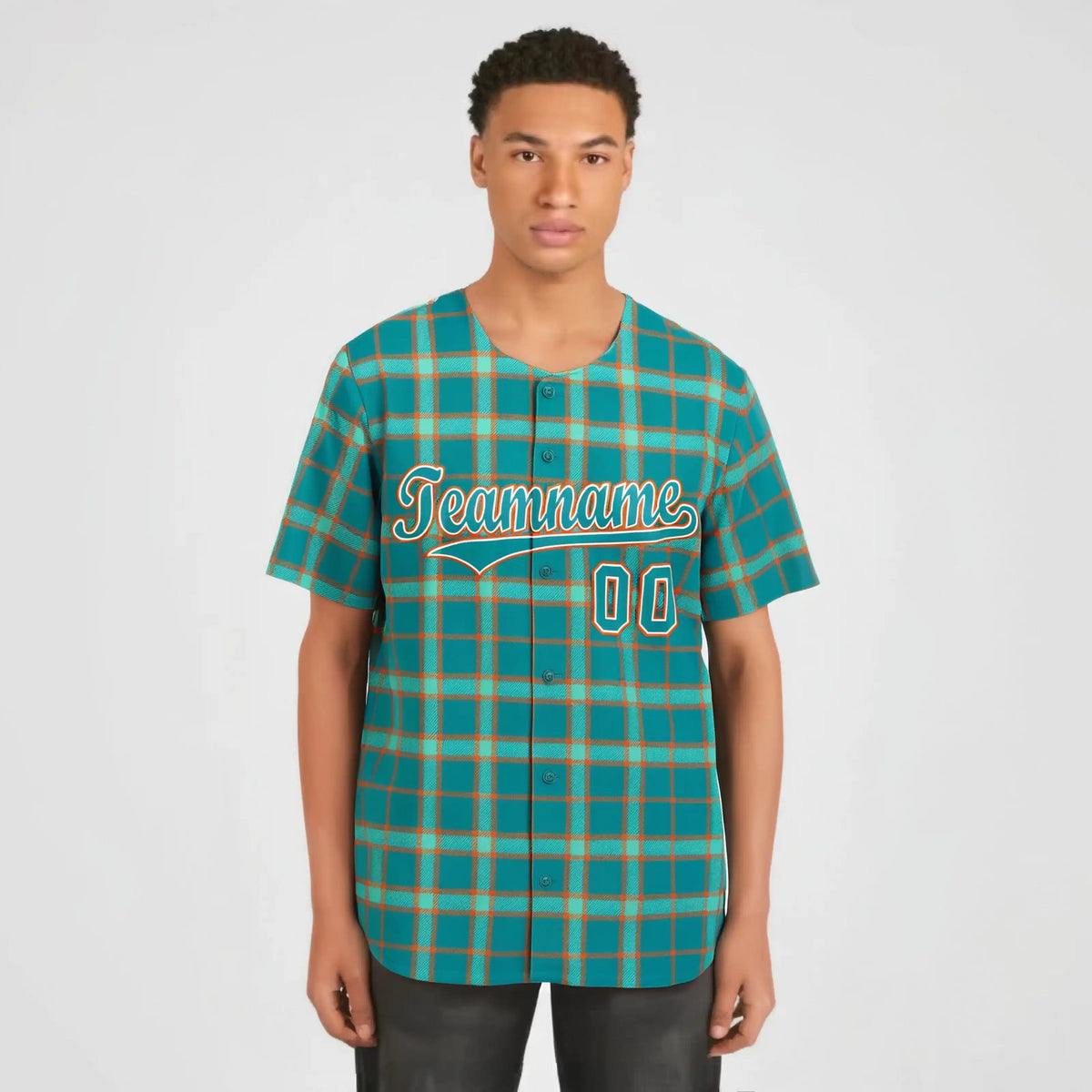 Custom Aqua Green Personalized Plaid Design Authentic Baseball Jersey