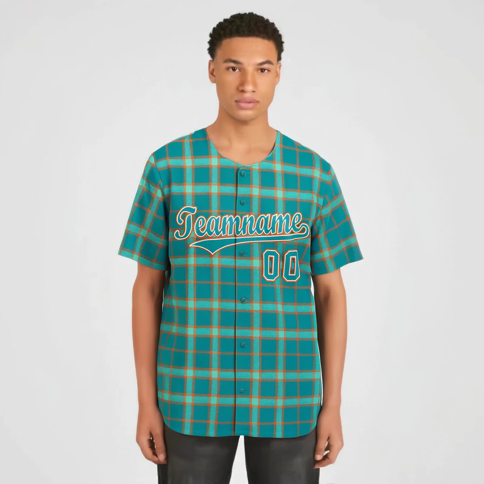 Custom Aqua Green Personalized Plaid Design Authentic Baseball Jersey