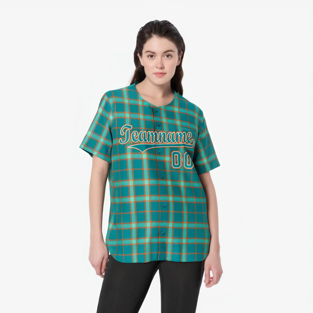 Custom Aqua Green Personalized Plaid Design Authentic Baseball Jersey