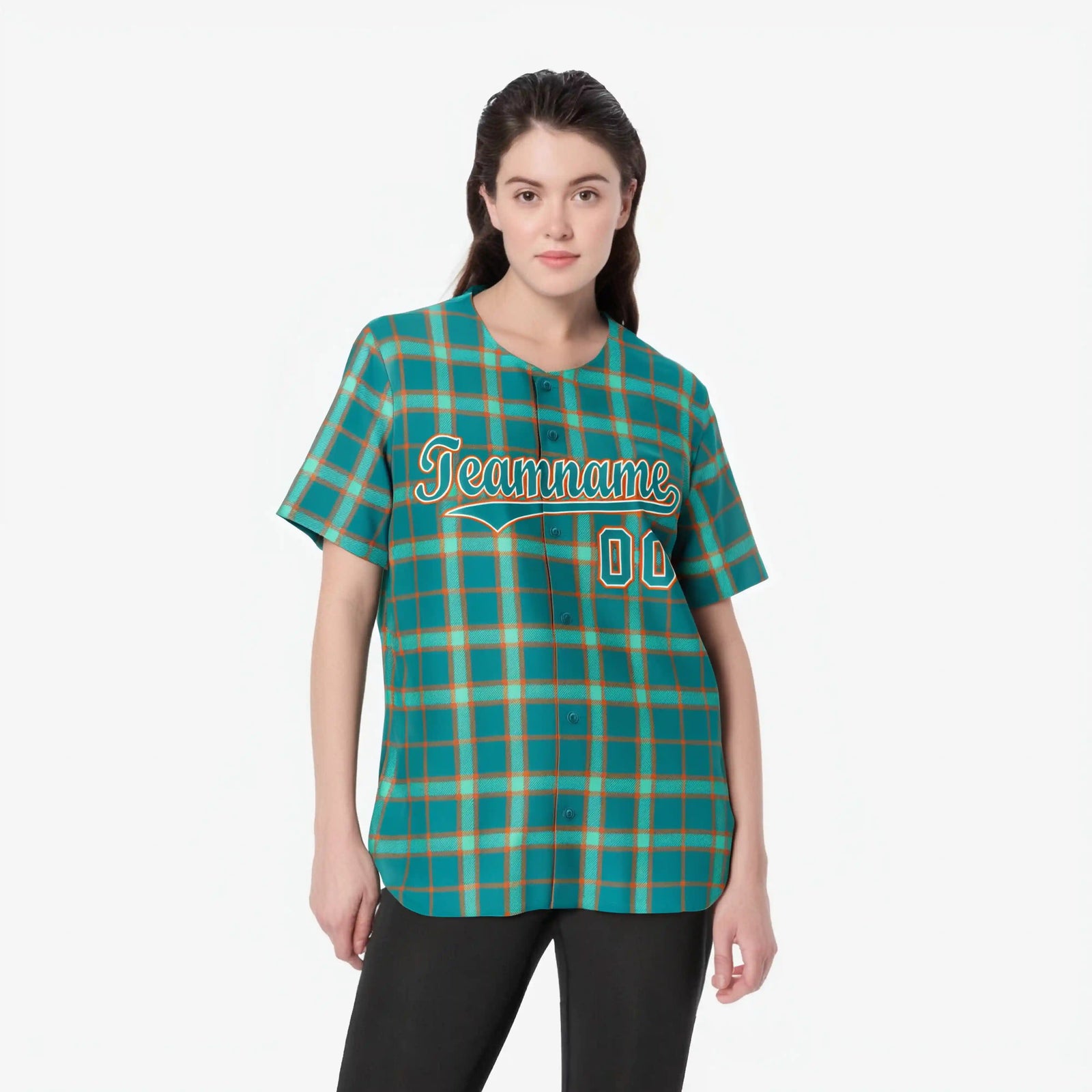 Custom Aqua Green Personalized Plaid Design Authentic Baseball Jersey