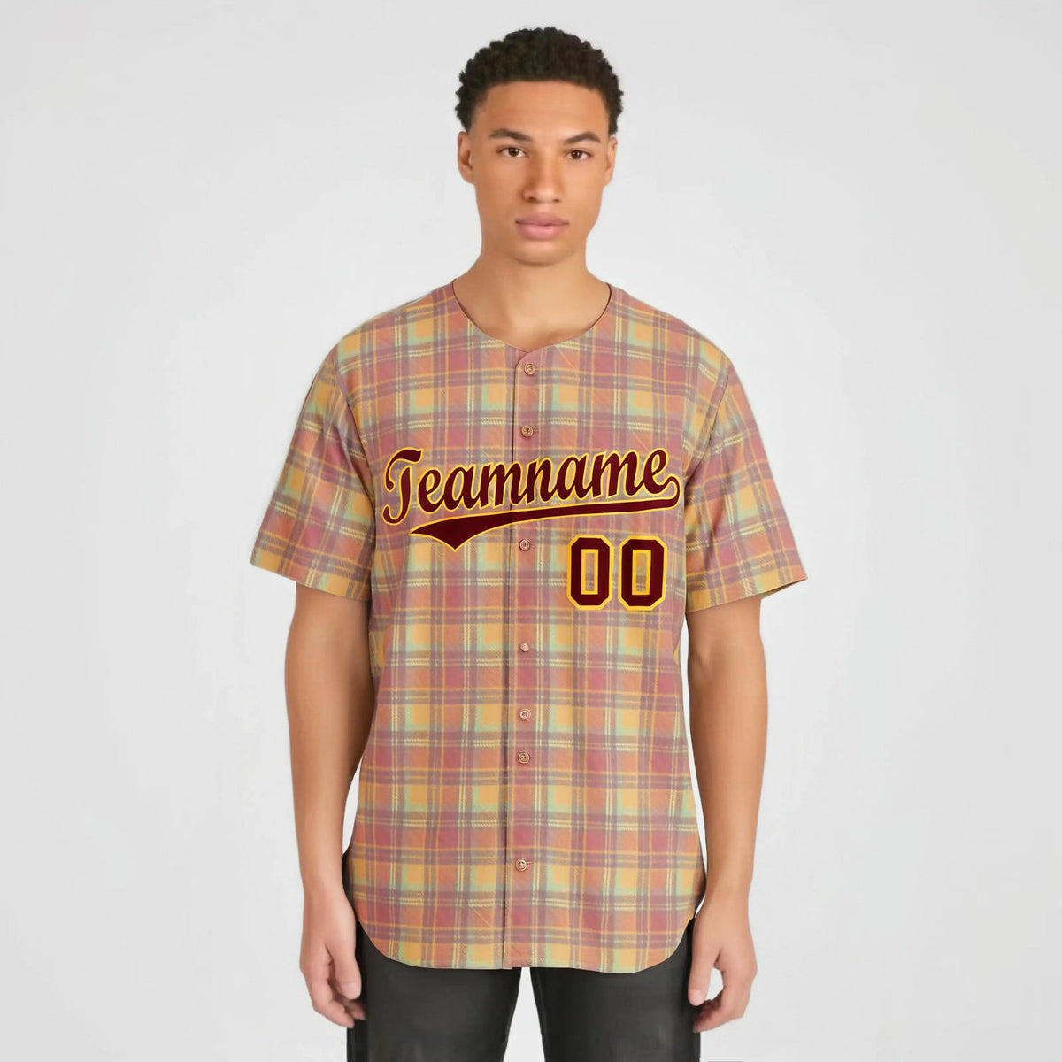 Custom Orange Yellow Personalized Plaid Design Authentic Baseball Jersey