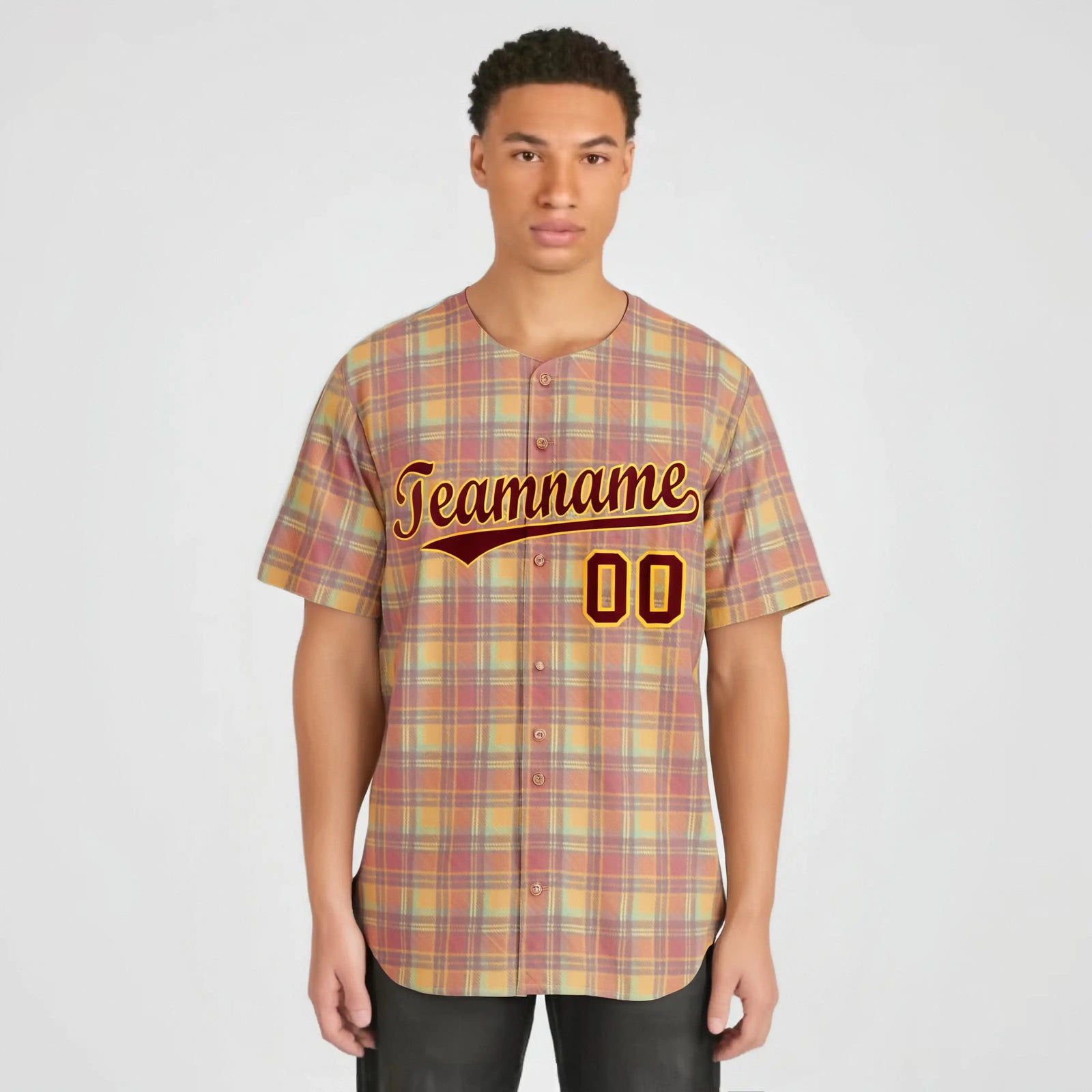 Custom Orange Yellow Personalized Plaid Design Authentic Baseball Jersey