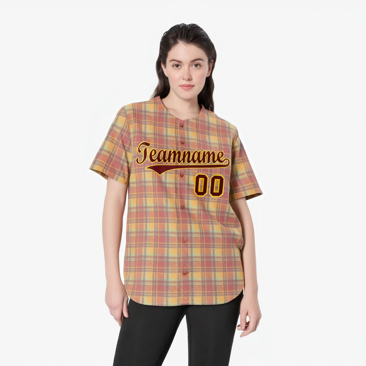 Custom Orange Yellow Personalized Plaid Design Authentic Baseball Jersey