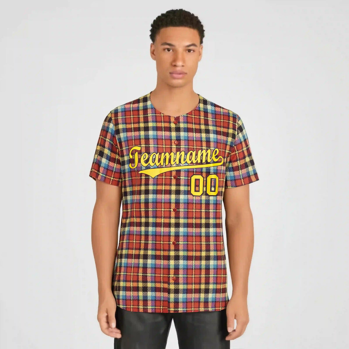 Custom Orange Yellow-Blue Personalized Plaid Design Authentic Baseball Jersey