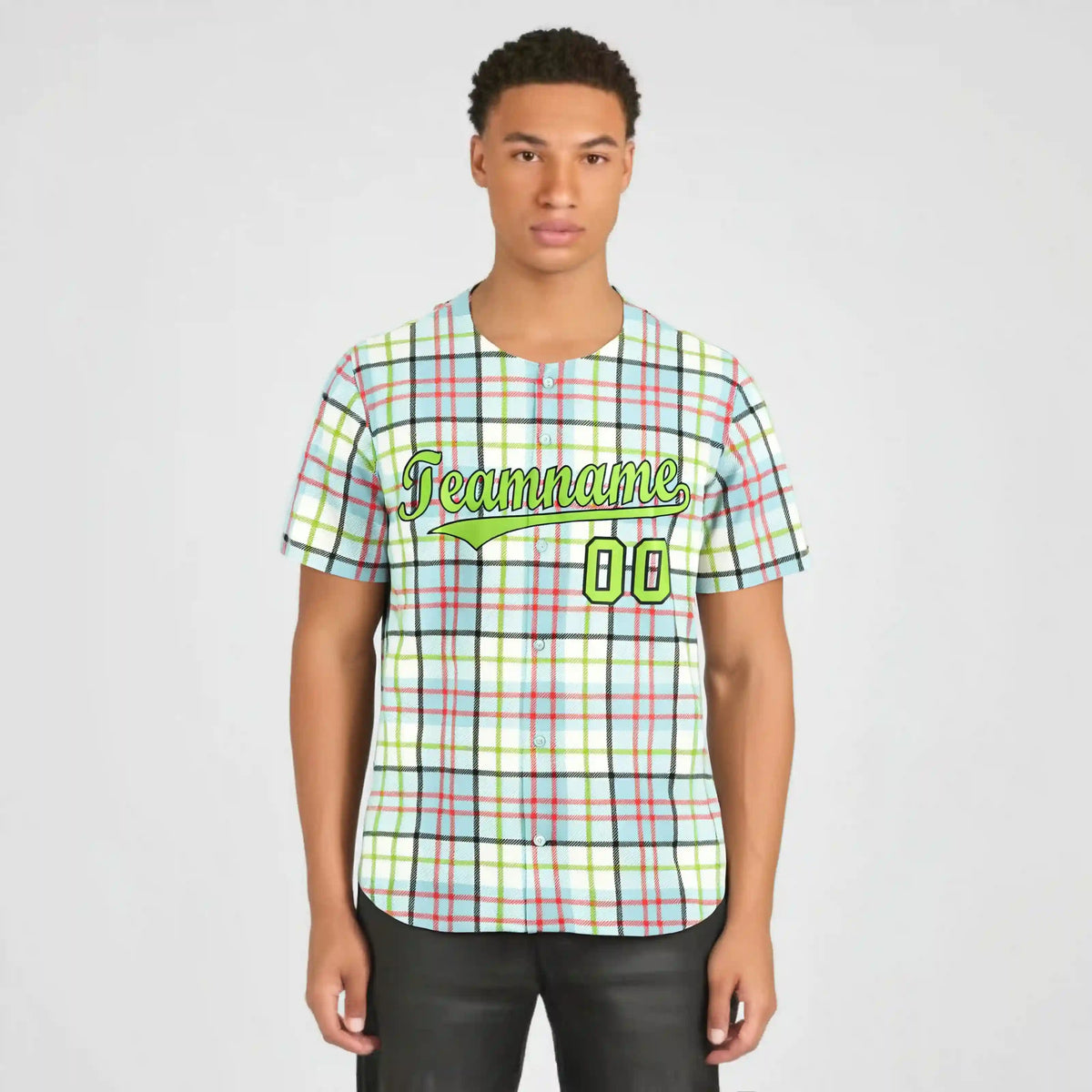 Custom White Neon Green-Red Personalized Plaid Design Authentic Baseball Jersey