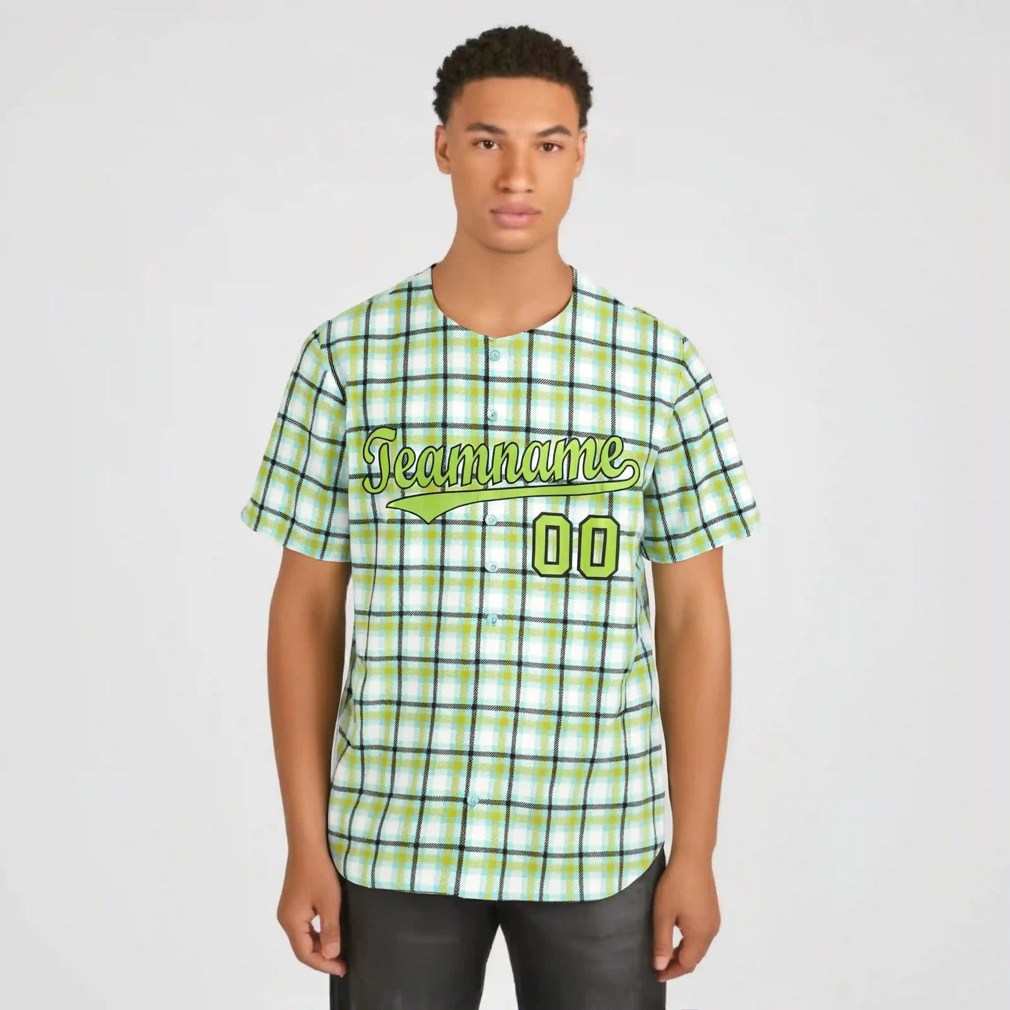 Custom Neon Green Black Personalized Plaid Design Authentic Baseball Jersey