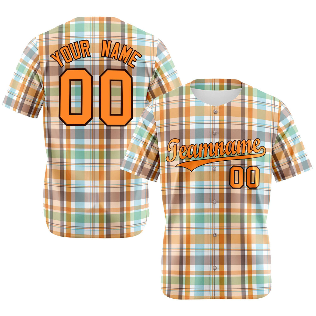 Custom Orange Gray Blue Personalized Plaid Design Authentic Baseball Jersey