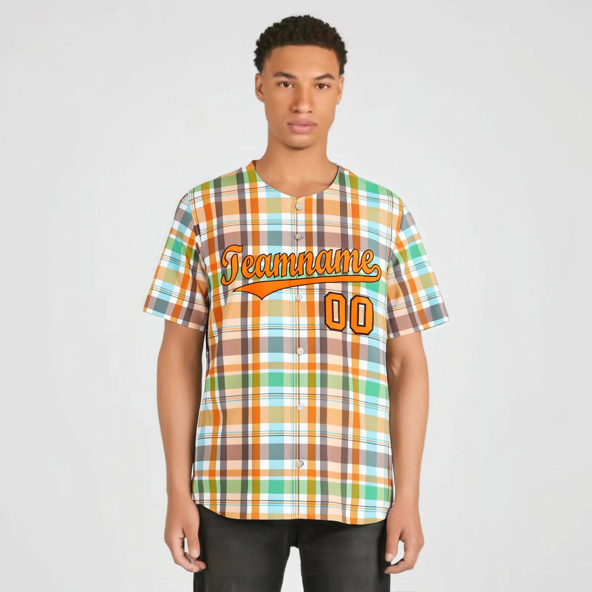 Custom Orange Gray Blue Personalized Plaid Design Authentic Baseball Jersey