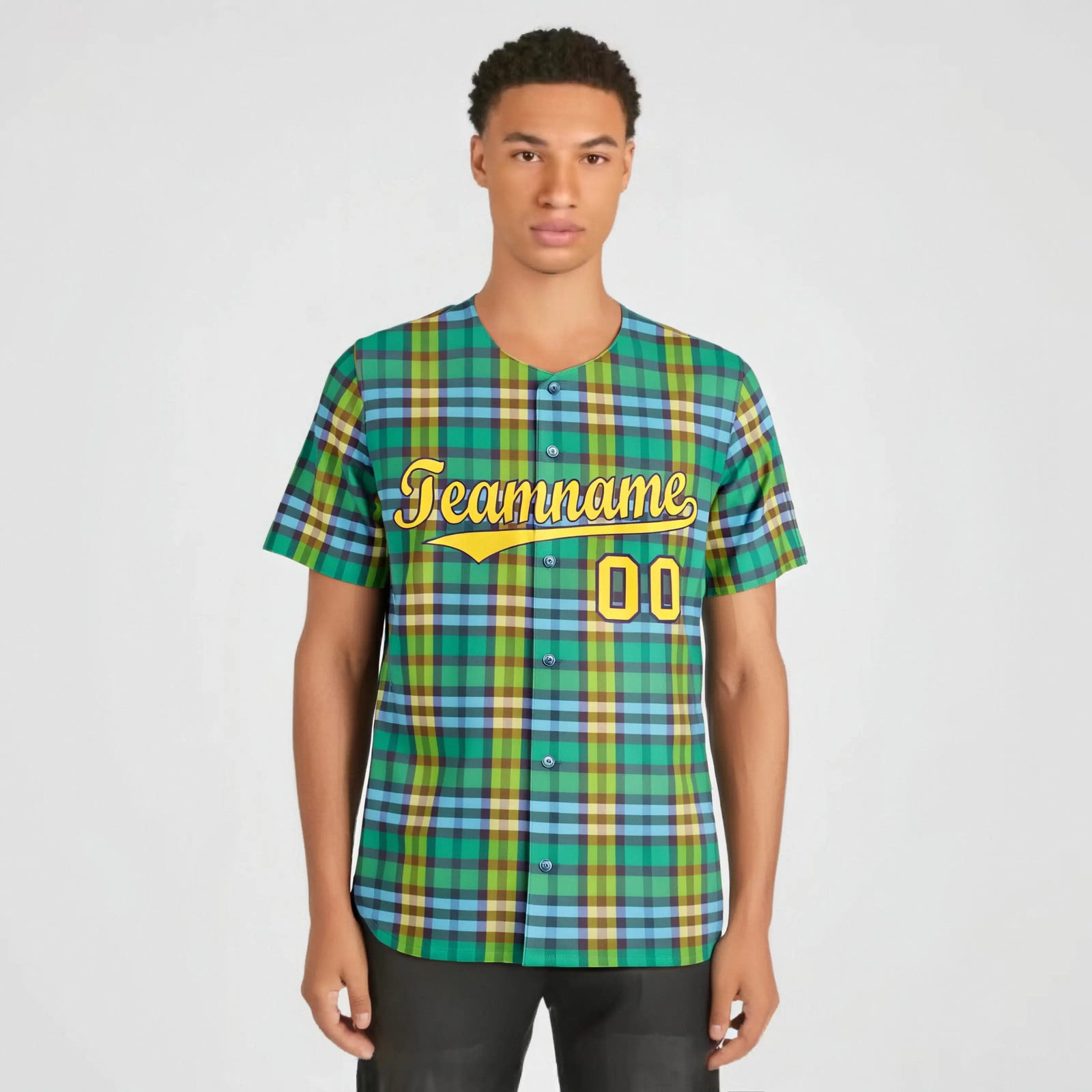 Custom Green Yellow Personalized Plaid Design Authentic Baseball Jersey