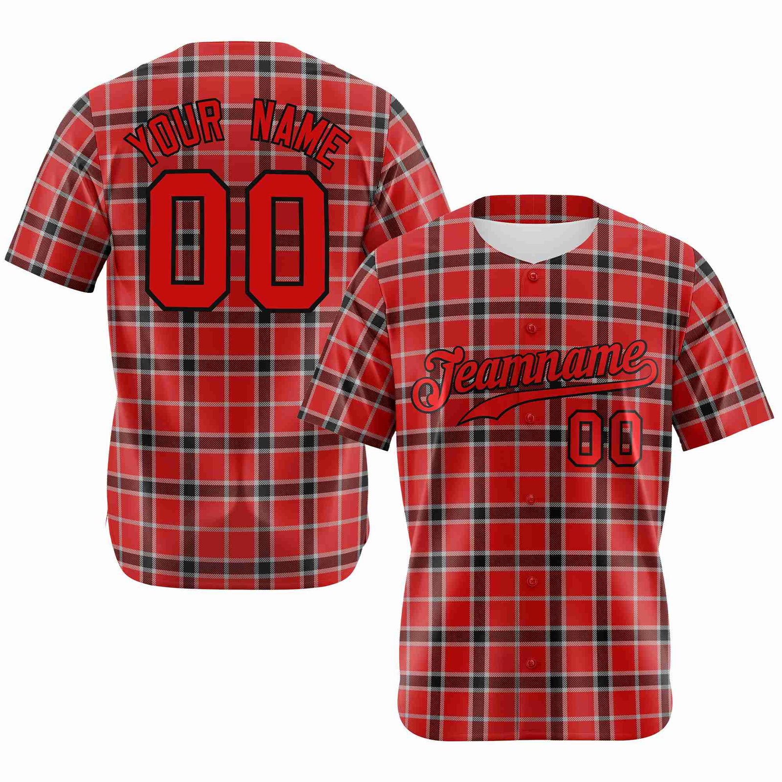 Custom Red Crimson Personalized Plaid Design Authentic Baseball Jersey