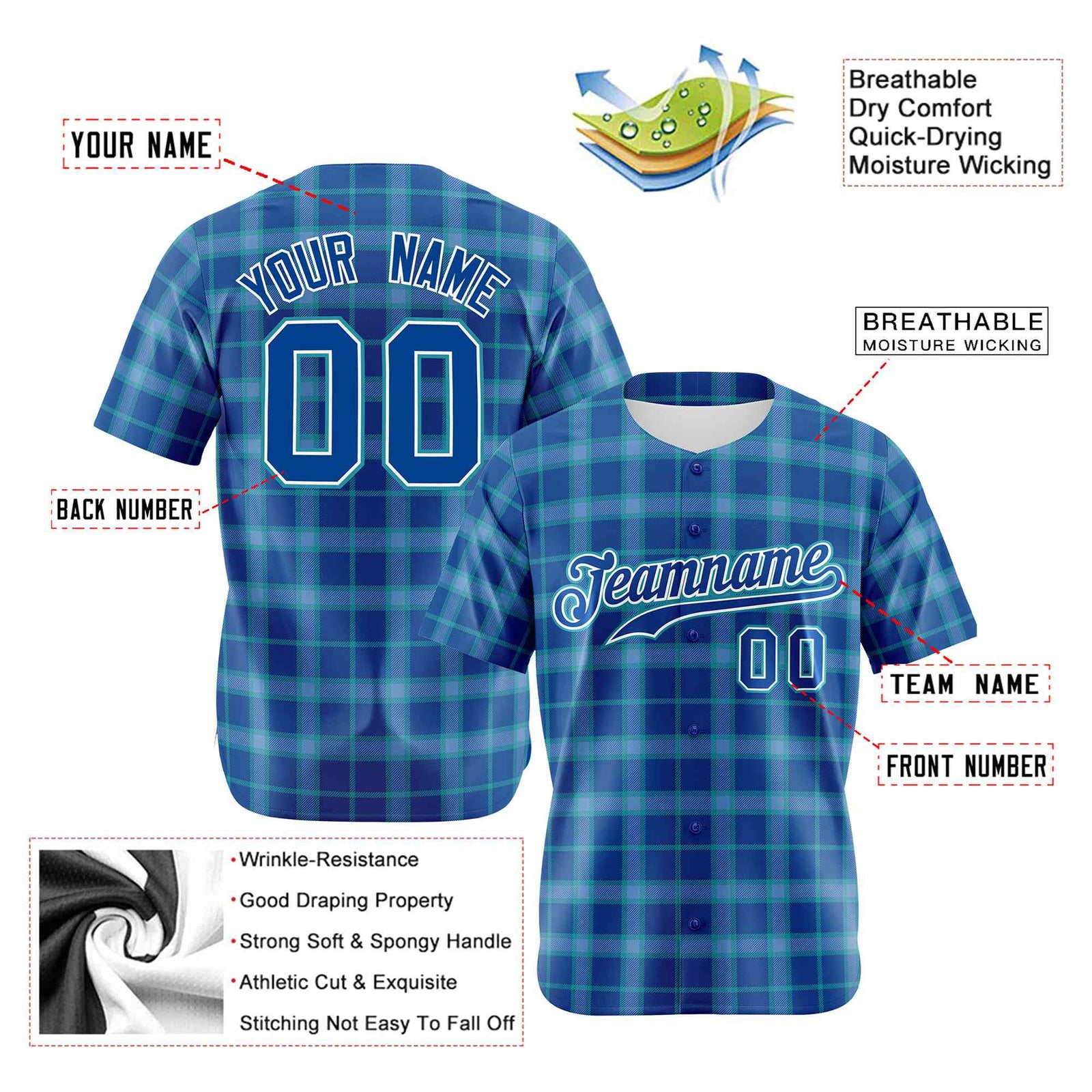 Custom Royal Blue Personalized Plaid Design Authentic Baseball Jersey