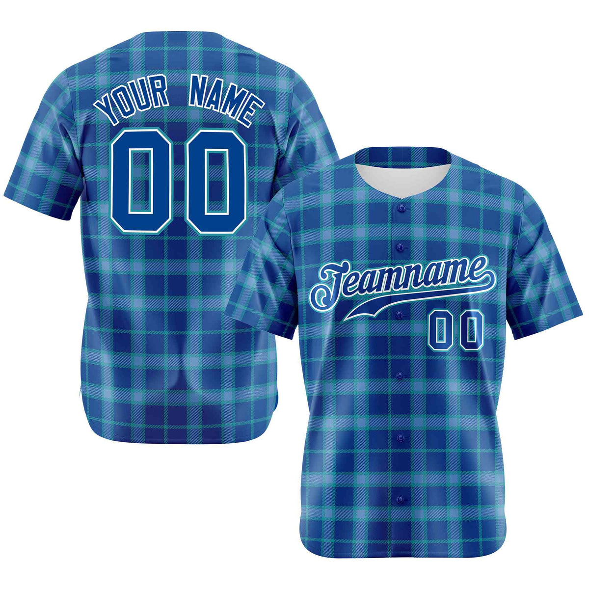 Custom Royal Blue Personalized Plaid Design Authentic Baseball Jersey