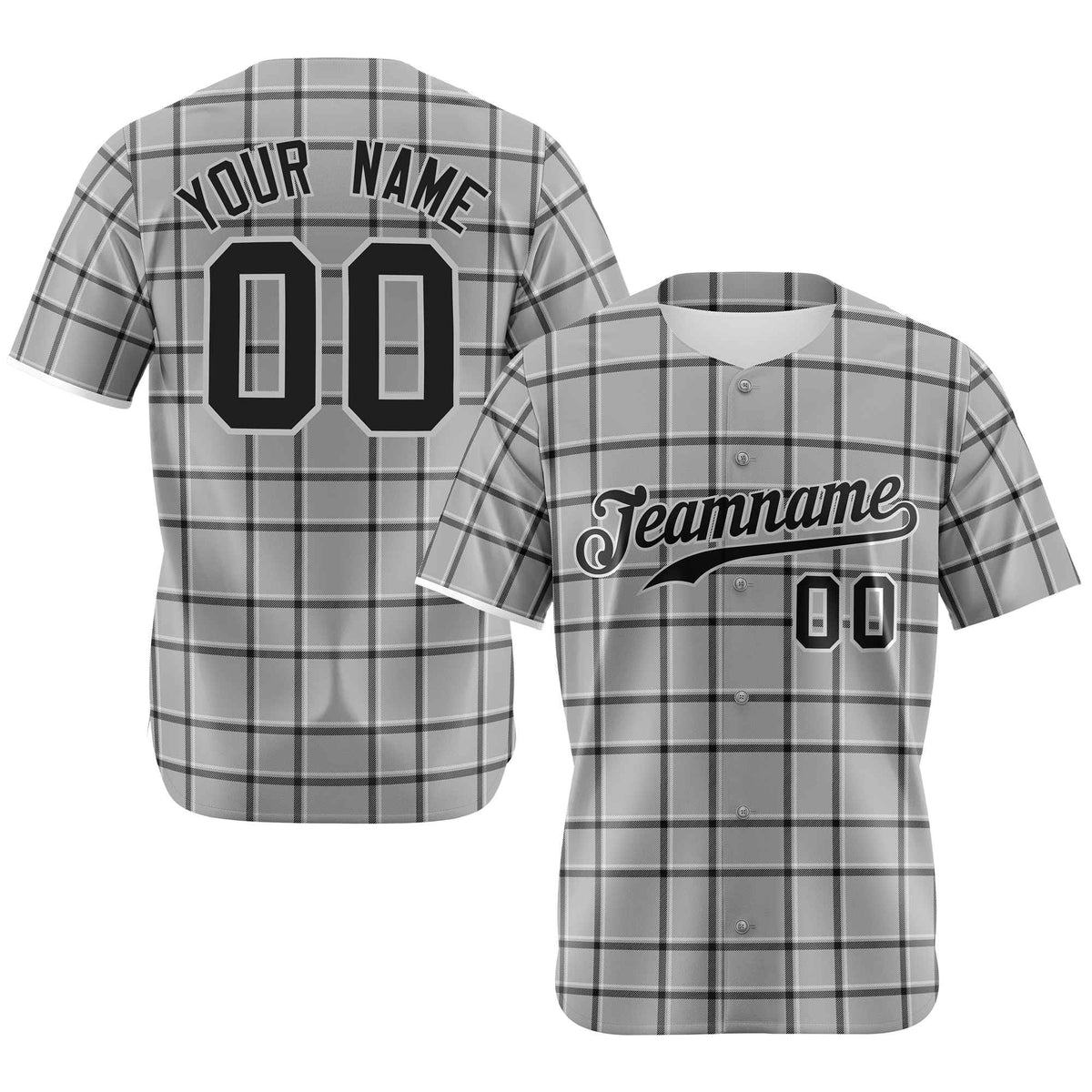 Custom Gray Black Personalized Plaid Design Authentic Baseball Jersey