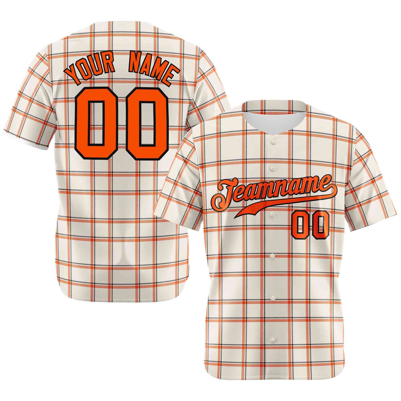 Custom White Orange Personalized Plaid Design Authentic Baseball Jersey