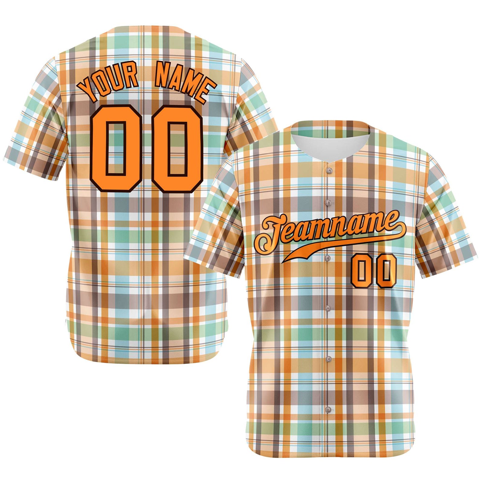 Custom Orange Gray Blue Personalized Plaid Design Authentic Baseball Jersey