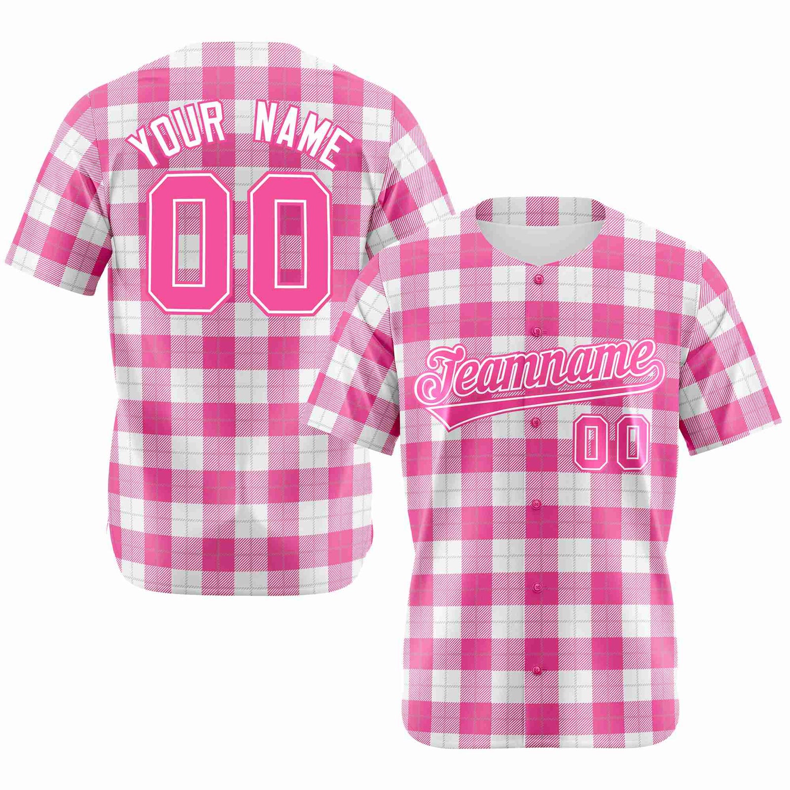 Custom Pink White Personalized Plaid Design Authentic Baseball Jersey