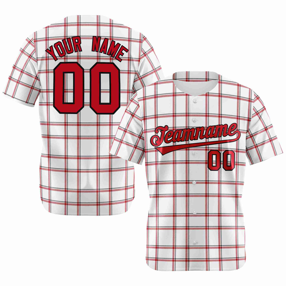 Custom White Red Personalized Plaid Design Authentic Baseball Jersey