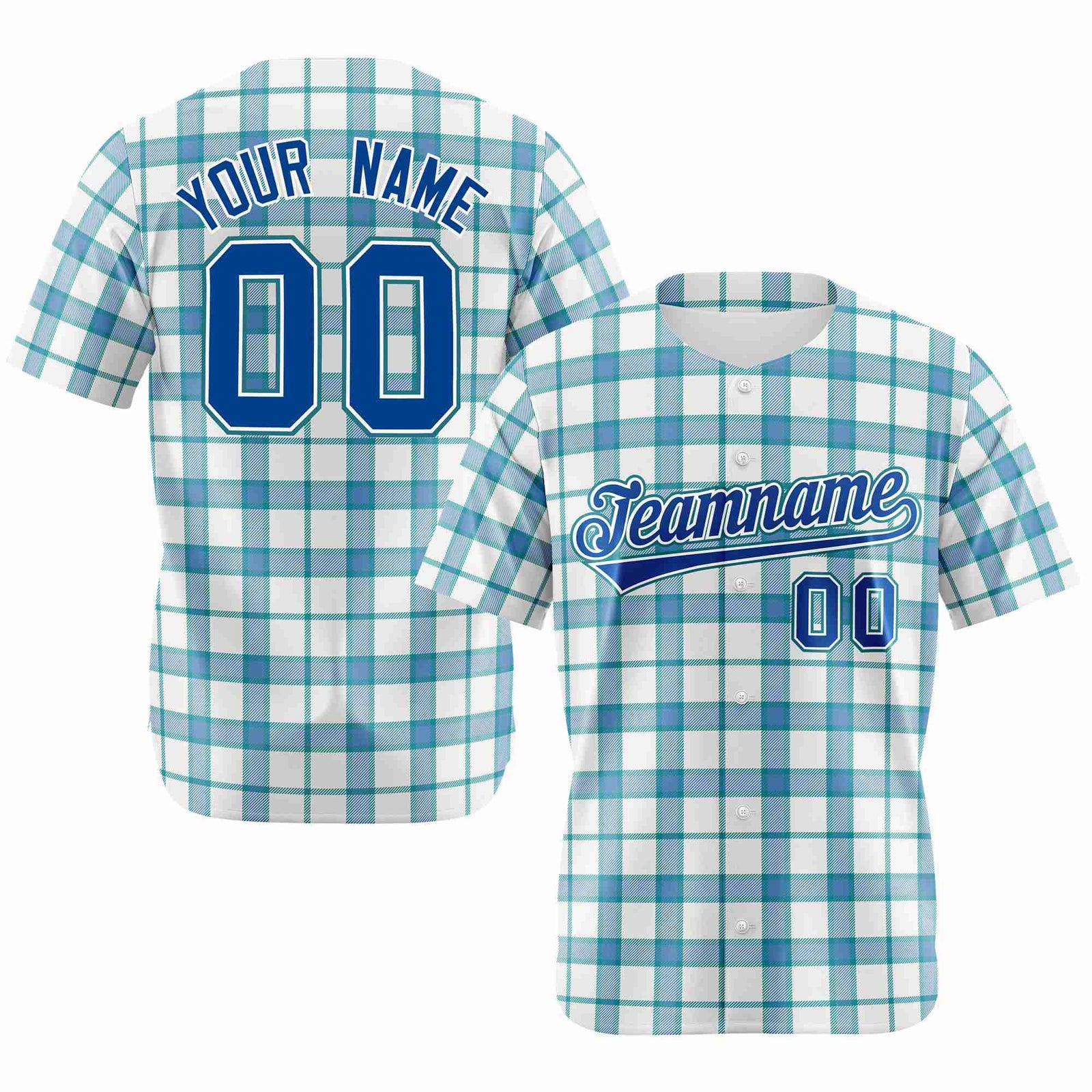 Custom White Light Blue Personalized Plaid Design Authentic Baseball Jersey