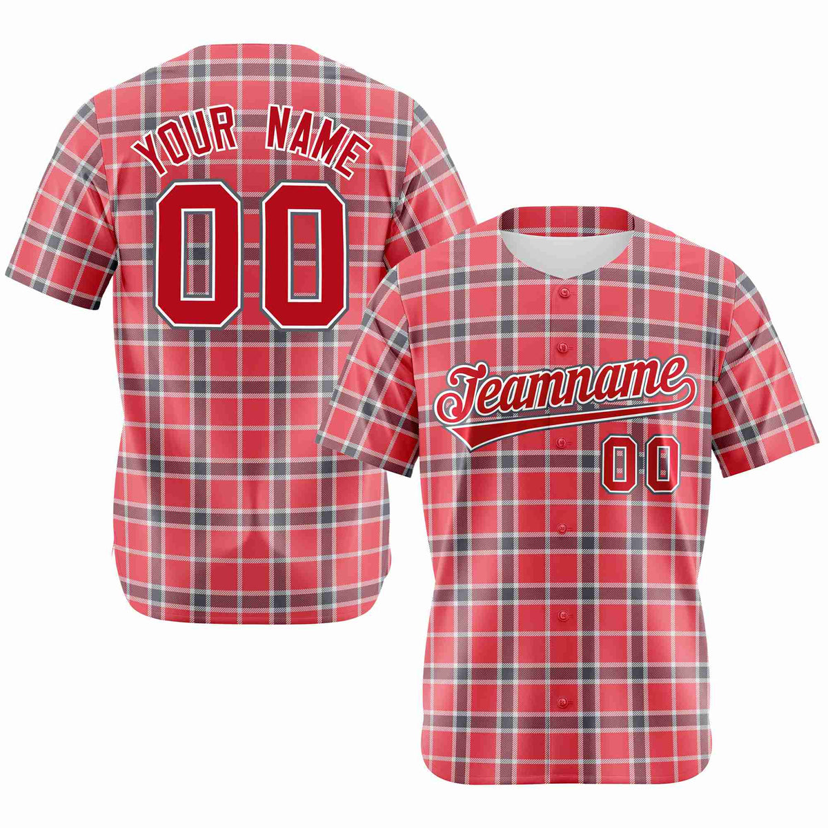 Custom Light Red Crimson Personalized Plaid Design Authentic Baseball Jersey