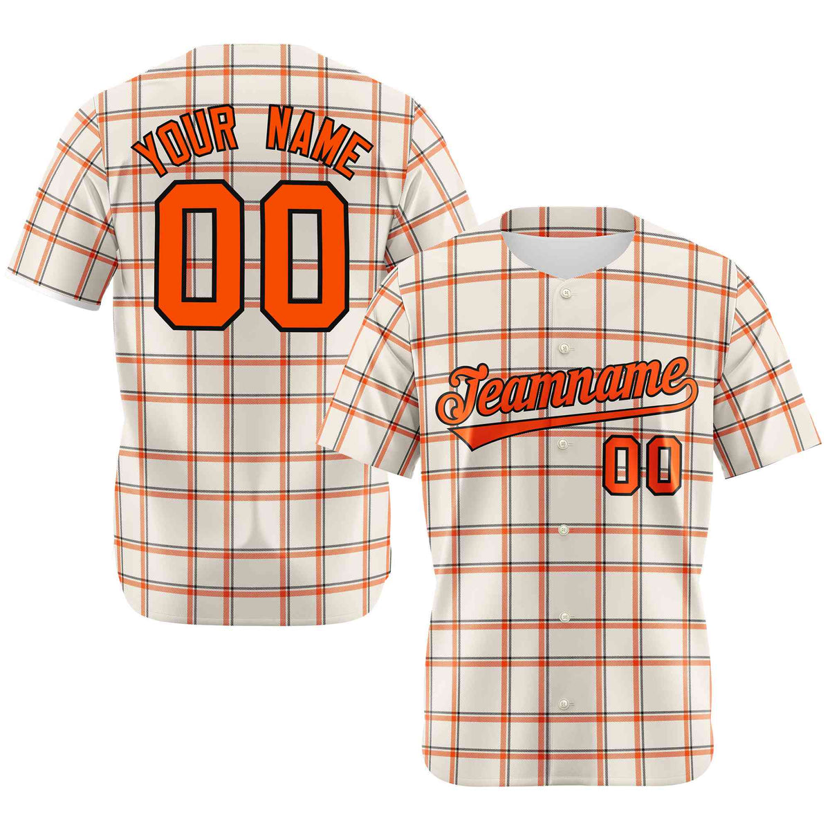 Custom White Orange Personalized Plaid Design Authentic Baseball Jersey