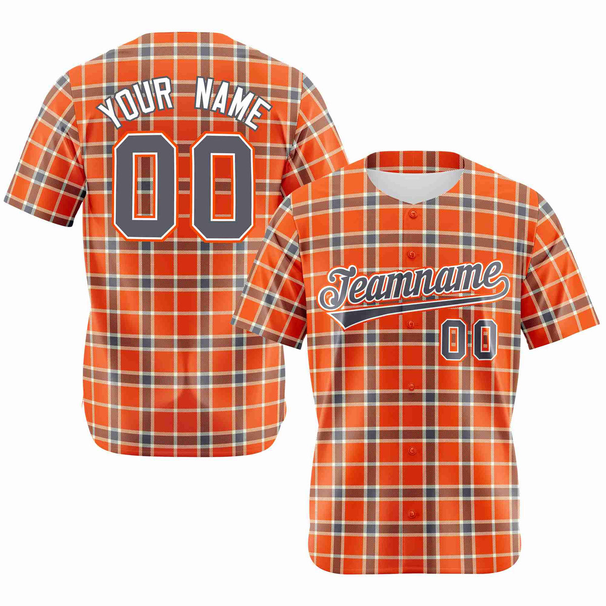 Custom Orange Brown Personalized Plaid Design Authentic Baseball Jersey
