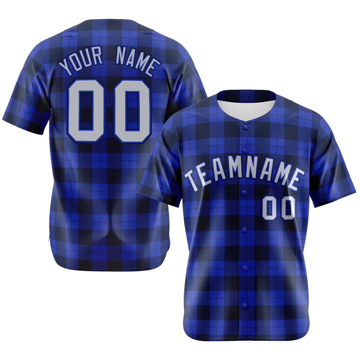 Custom Royal Navy Personalized Plaid Design Authentic Baseball Jersey