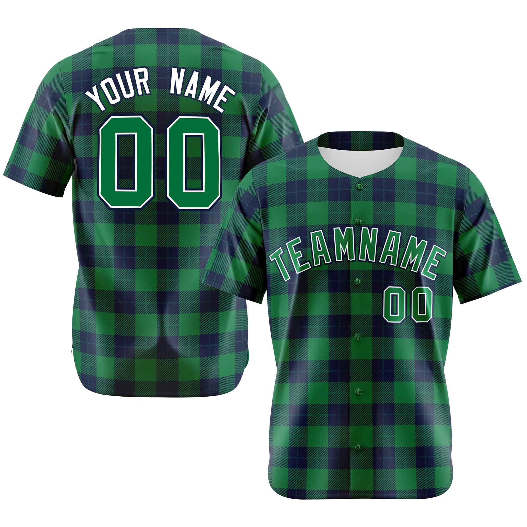 Custom Green Navy Personalized Plaid Design Authentic Baseball Jersey