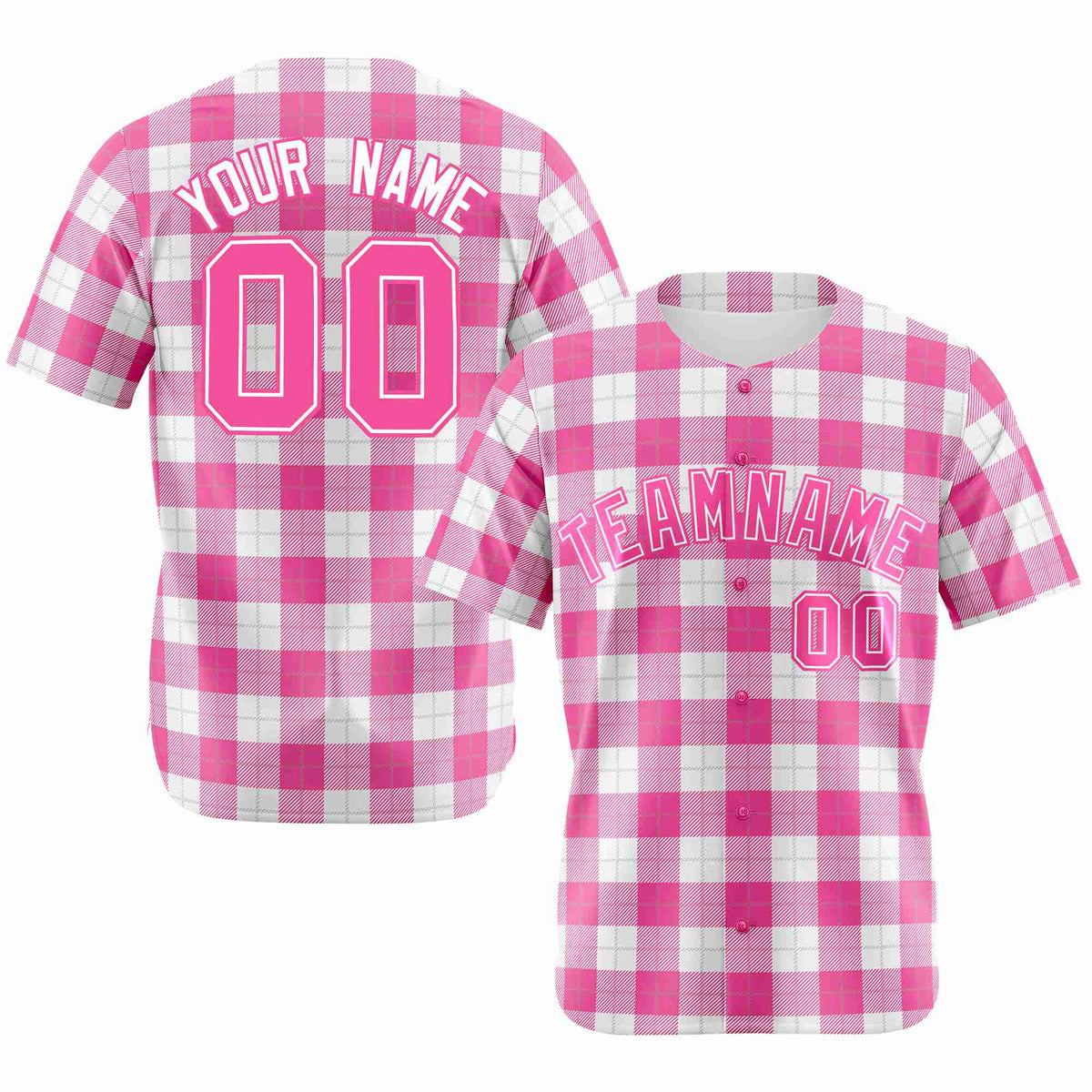 Custom Pink White Personalized Plaid Design Authentic Baseball Jersey