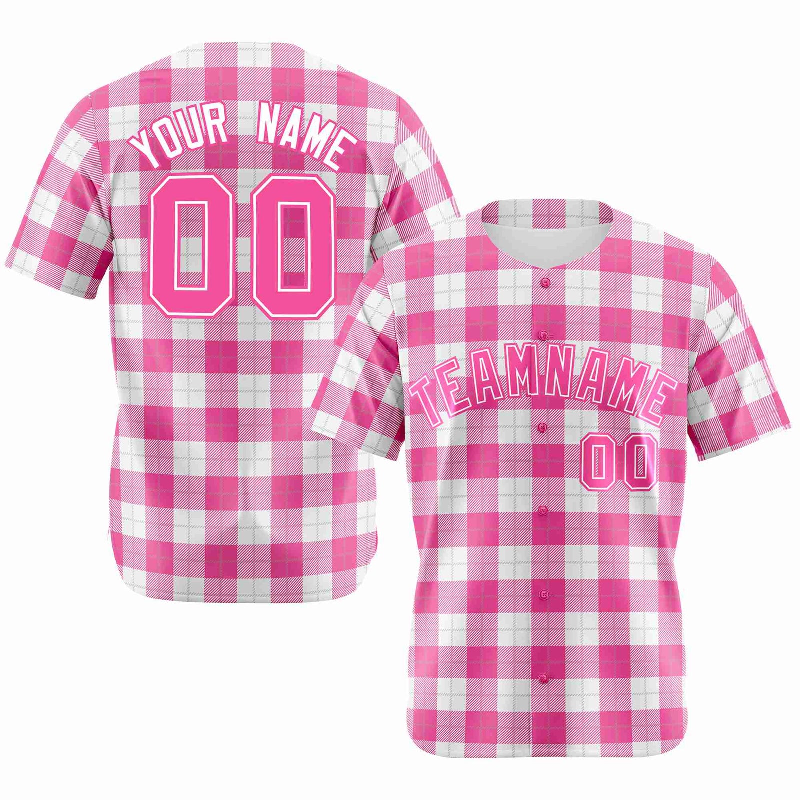 Custom Pink White Personalized Plaid Design Authentic Baseball Jersey