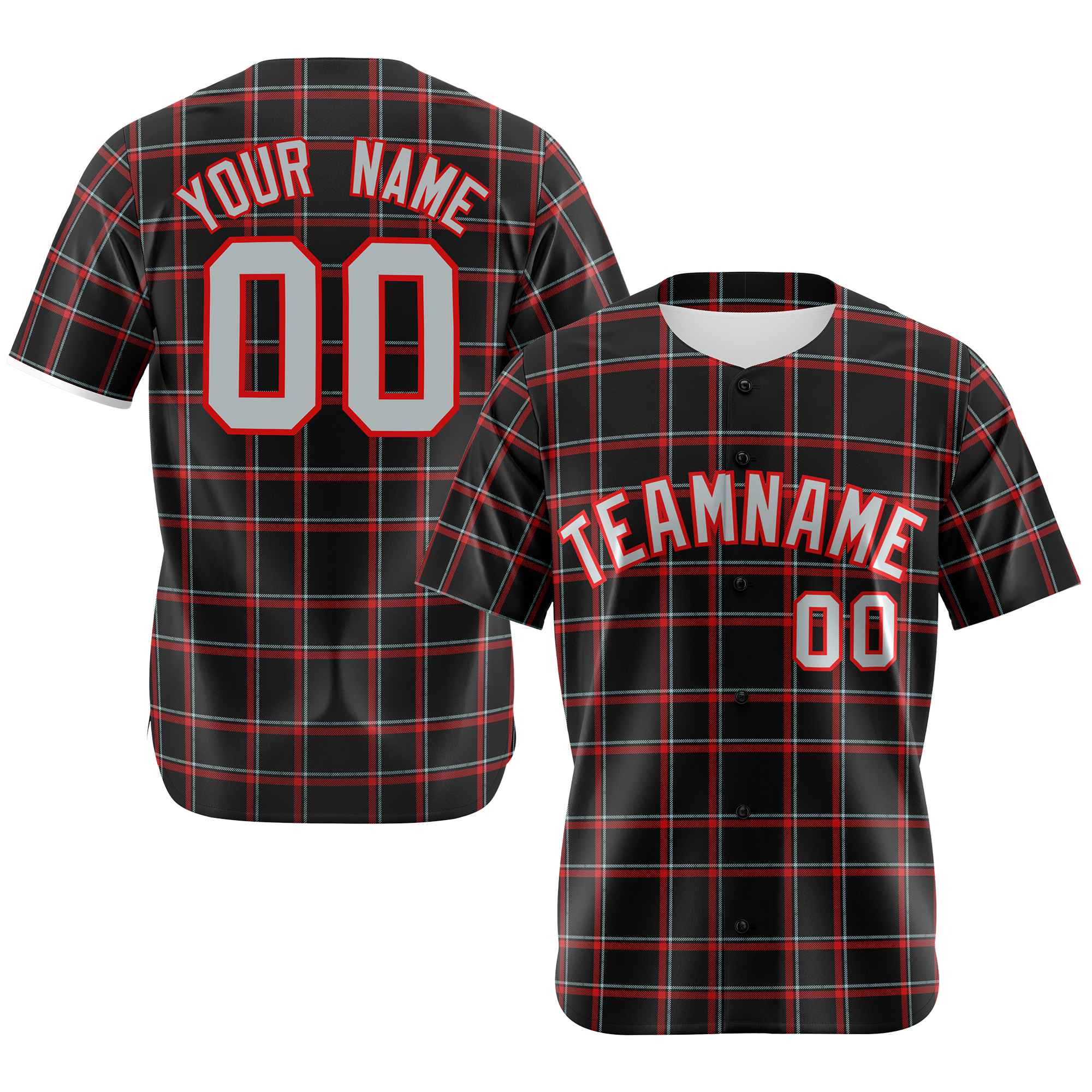 Custom Black Red Personalized Plaid Design Authentic Baseball Jersey