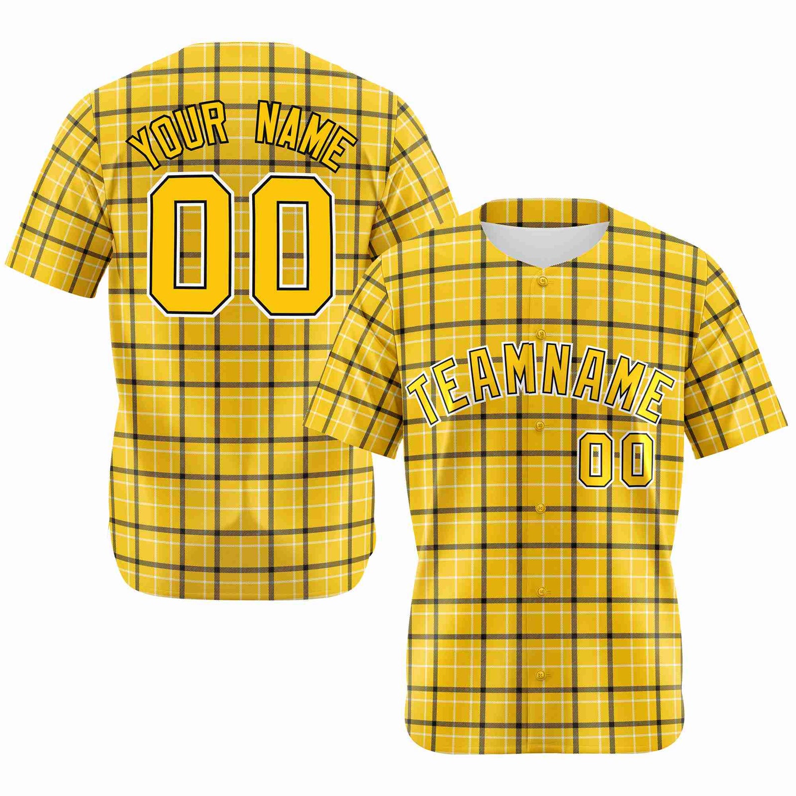 Custom Gold Black Personalized Plaid Design Authentic Baseball Jersey