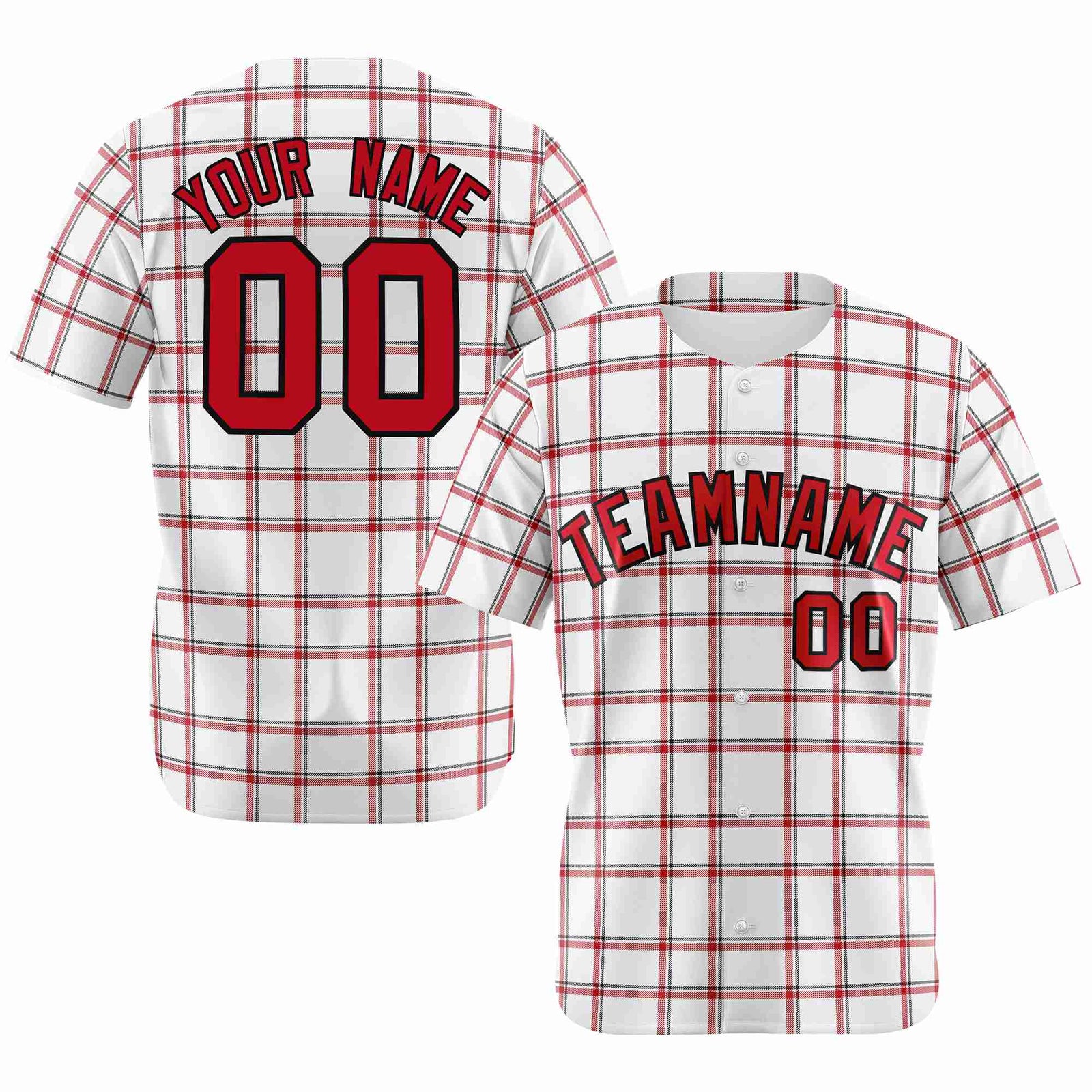 Custom White Red Personalized Plaid Design Authentic Baseball Jersey