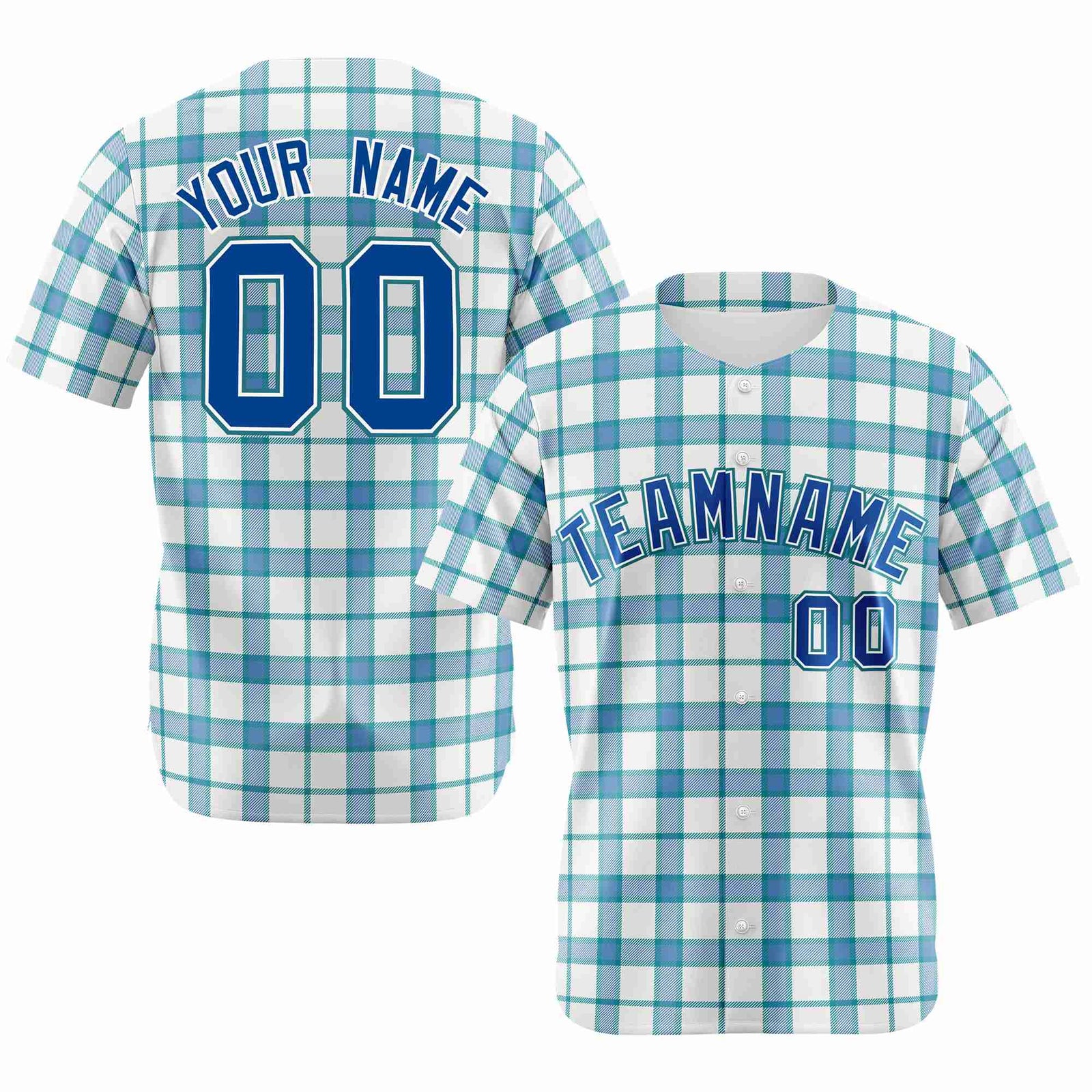 Custom White Light Blue Personalized Plaid Design Authentic Baseball Jersey